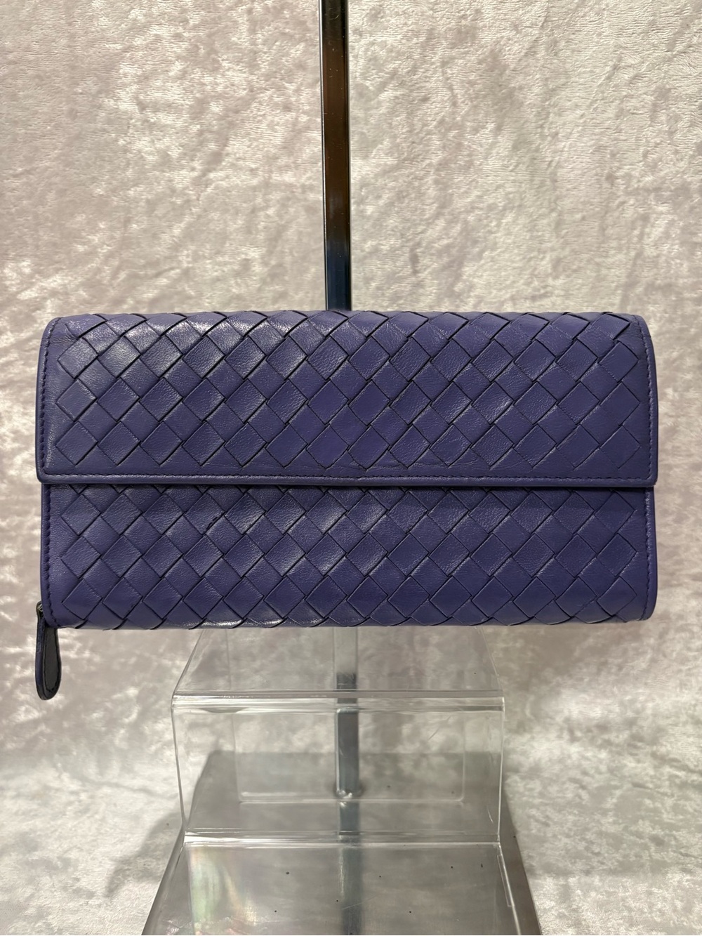 Bottega Veneta Intrecciato Nappa Leather Continental Flap Wallet Purple Auth